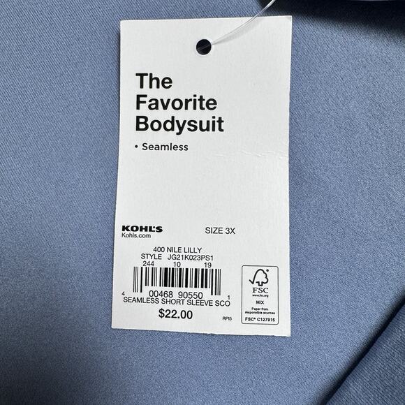 SO Seamless Short Sleeve Scoopneck Bodysuit Nile Lily Blue Junior's Plus Size 3X - Picture 8 of 9